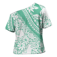 Polynesian Tiare Flower Cyan Pastel Vibes Cross Shoulder Shirt LT14 - Polynesian Pride