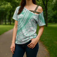 Polynesian Tiare Flower Cyan Pastel Vibes Cross Shoulder Shirt LT14 - Polynesian Pride