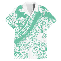 Polynesian Tiare Flower Cyan Pastel Vibes Family Matching Mermaid Dress and Hawaiian Shirt