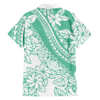Polynesian Tiare Flower Cyan Pastel Vibes Family Matching Mermaid Dress and Hawaiian Shirt