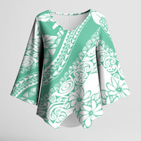 Polynesian Tiare Flower Cyan Pastel Vibes Kimono Sleeve Blouse LT14 Female Cyan - Polynesian Pride