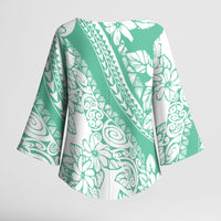 Polynesian Tiare Flower Cyan Pastel Vibes Kimono Sleeve Blouse LT14 - Polynesian Pride