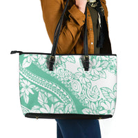Polynesian Tiare Flower Cyan Pastel Vibes Leather Tote Bag LT14 - Polynesian Pride