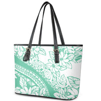 Polynesian Tiare Flower Cyan Pastel Vibes Leather Tote Bag LT14 - Polynesian Pride