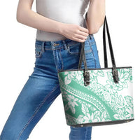 Polynesian Tiare Flower Cyan Pastel Vibes Leather Tote Bag LT14 - Polynesian Pride