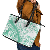 Polynesian Tiare Flower Cyan Pastel Vibes Leather Tote Bag LT14 - Polynesian Pride