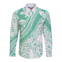 Polynesian Tiare Flower Cyan Pastel Vibes Long Sleeve Button Shirt LT14 Unisex Cyan - Polynesian Pride