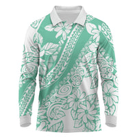 Polynesian Tiare Flower Cyan Pastel Vibes Long Sleeve Polo Shirt LT14 Cyan - Polynesian Pride
