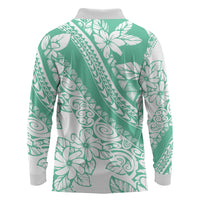 Polynesian Tiare Flower Cyan Pastel Vibes Long Sleeve Polo Shirt LT14 - Polynesian Pride