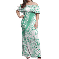 Polynesian Tiare Flower Cyan Pastel Vibes Off Shoulder Maxi Dress LT14 Women Cyan - Polynesian Pride