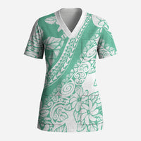 Polynesian Tiare Flower Cyan Pastel Vibes Scrub Top LT14 Adult Cyan - Polynesian Pride