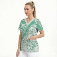 Polynesian Tiare Flower Cyan Pastel Vibes Scrub Top LT14 - Polynesian Pride