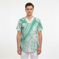 Polynesian Tiare Flower Cyan Pastel Vibes Scrub Top LT14 - Polynesian Pride