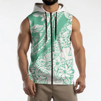 Polynesian Tiare Flower Cyan Pastel Vibes Sleeveless Zip Hoodie LT14 - Polynesian Pride