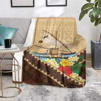 Personalised Bula Vinaka Fiji Drua Blanket Fijian Traditional Canoe Tapa Cloth Beige LT14 - Polynesian Pride
