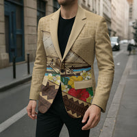 Personalised Bula Vinaka Fiji Drua Blazer Fijian Traditional Canoe Tapa Cloth Beige LT14 - Polynesian Pride