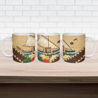 Personalised Bula Vinaka Fiji Drua Ceramic Mug Fijian Traditional Canoe Tapa Cloth Beige LT14 - Polynesian Pride