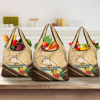 Personalised Bula Vinaka Fiji Drua Grocery Bag Fijian Traditional Canoe Tapa Cloth Beige LT14 3-pack One Size Beige - Polynesian Pride
