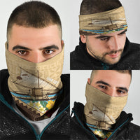 Personalised Bula Vinaka Fiji Drua Neck Gaiter Fijian Traditional Canoe Tapa Cloth Beige LT14 - Polynesian Pride