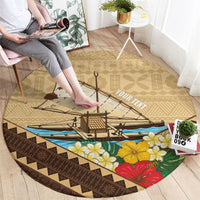 Personalised Bula Vinaka Fiji Drua Round Carpet Fijian Traditional Canoe Tapa Cloth Beige LT14 - Polynesian Pride