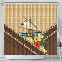 Personalised Bula Vinaka Fiji Drua Shower Curtain Fijian Traditional Canoe Tapa Cloth Beige LT14 - Polynesian Pride