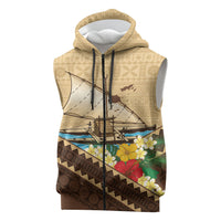 Personalised Bula Vinaka Fiji Drua Sleeveless Zip Hoodie Fijian Traditional Canoe Tapa Cloth Beige LT14 Beige - Polynesian Pride