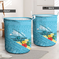 Personalised Bula Vinaka Fiji Drua Laundry Basket Fijian Traditional Canoe Tapa Cloth Blue LT14 - Polynesian Pride