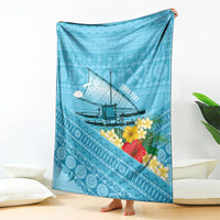 Personalised Bula Vinaka Fiji Drua Blanket Fijian Traditional Canoe Tapa Cloth Blue LT14 - Polynesian Pride