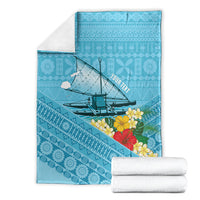 Personalised Bula Vinaka Fiji Drua Blanket Fijian Traditional Canoe Tapa Cloth Blue LT14 - Polynesian Pride
