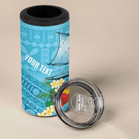 Personalised Bula Vinaka Fiji Drua 4 in 1 Can Cooler Tumbler Fijian Traditional Canoe Tapa Cloth Blue LT14 - Polynesian Pride