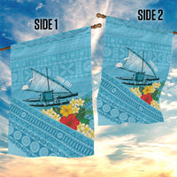 Personalised Bula Vinaka Fiji Drua Garden Flag Fijian Traditional Canoe Tapa Cloth Blue LT14 - Polynesian Pride