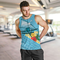 Personalised Bula Vinaka Fiji Drua Men Tank Top Fijian Traditional Canoe Tapa Cloth Blue LT14 Blue - Polynesian Pride