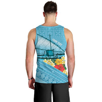 Personalised Bula Vinaka Fiji Drua Men Tank Top Fijian Traditional Canoe Tapa Cloth Blue LT14 - Polynesian Pride