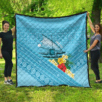 Personalised Bula Vinaka Fiji Drua Quilt Fijian Traditional Canoe Tapa Cloth Blue LT14 - Polynesian Pride