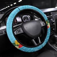 Bula Vinaka Fiji Drua Steering Wheel Cover Fijian Traditional Canoe Tapa Cloth Blue LT14 Universal Fit Blue - Polynesian Pride