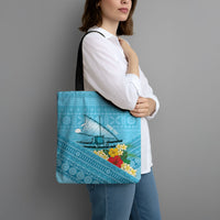 Personalised Bula Vinaka Fiji Drua Tote Bag Fijian Traditional Canoe Tapa Cloth Blue LT14 - Polynesian Pride