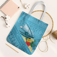 Personalised Bula Vinaka Fiji Drua Tote Bag Fijian Traditional Canoe Tapa Cloth Blue LT14 White Strap One Size Blue - Polynesian Pride