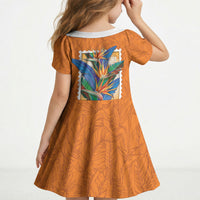 Aloha Hawaii Pua Manu Kid Short Sleeve Dress Hawaiian Bird of Paradise Flowers Stylized Stamp LT14 - Polynesian Pride