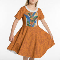 Aloha Hawaii Pua Manu Kid Short Sleeve Dress Hawaiian Bird of Paradise Flowers Stylized Stamp LT14 - Polynesian Pride