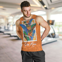 Aloha Hawaii Pua Manu Men Tank Top Hawaiian Bird of Paradise Flowers Stylized Stamp LT14 Orange - Polynesian Pride