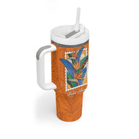 Aloha Hawaii Pua Manu Tumbler With Handle Hawaiian Bird of Paradise Flowers Stylized Stamp LT14 - Polynesian Pride