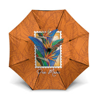 Aloha Hawaii Pua Manu Umbrella Hawaiian Bird of Paradise Flowers Stylized Stamp LT14 One Size Folded 11.42 inch Opened Diameter 37.4 inch Orange - Polynesian Pride