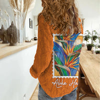 Aloha Hawaii Pua Manu Women Casual Shirt Hawaiian Bird of Paradise Flowers Stylized Stamp LT14 - Polynesian Pride