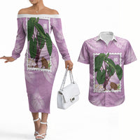 Aloha Hawaii Kalo Couples Matching Off The Shoulder Long Sleeve Dress and Hawaiian Shirt Hawaiian Taro Leaves Stylized Stamp LT14 Purple - Polynesian Pride