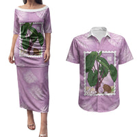 Aloha Hawaii Kalo Couples Matching Puletasi and Hawaiian Shirt Hawaiian Taro Leaves Stylized Stamp LT14 Purple - Polynesian Pride
