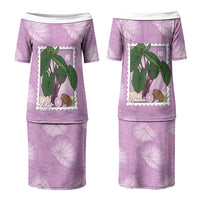 Aloha Hawaii Kalo Family Matching Puletasi and Hawaiian Shirt Hawaiian Taro Leaves Stylized Stamp LT14 Mom's Dress Purple - Polynesian Pride