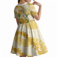 Aloha Hawaii Puakenikeni Kid Short Sleeve Dress Hawaiian Lei Palaka Motifs Stylized Stamp LT14 - Polynesian Pride