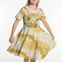 Aloha Hawaii Puakenikeni Kid Short Sleeve Dress Hawaiian Lei Palaka Motifs Stylized Stamp LT14 - Polynesian Pride
