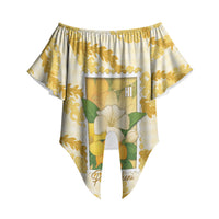 Aloha Hawaii Puakenikeni Off Shoulder Wrap Waist Top Hawaiian Lei Palaka Motifs Stylized Stamp LT14 - Polynesian Pride