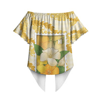 Aloha Hawaii Puakenikeni Off Shoulder Wrap Waist Top Hawaiian Lei Palaka Motifs Stylized Stamp LT14 - Polynesian Pride